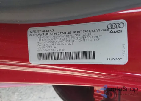2013 Audi A7 3.0T Premium z USA, uszkodzony, nr VIN WAU2GAFC0DN023439